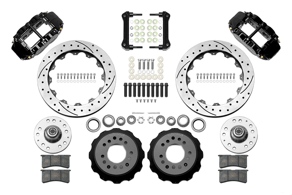 55-57 CHEVY FRONT KIT FOR WWE TRI FIVE PRO SPINDLES,13" DRILLED,BLACK CALIPERS