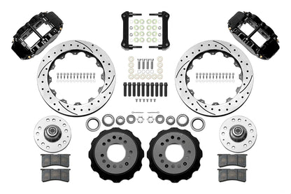 55-57 CHEVY FRONT KIT FOR WWE TRI FIVE PRO SPINDLES,13" DRILLED,BLACK CALIPERS