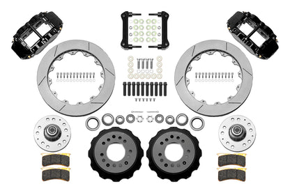 55-57 CHEVY FRONT KIT FOR WWE TRI FIVE PRO SPINDLES,13" ROTORS,BLACK CALIPERS