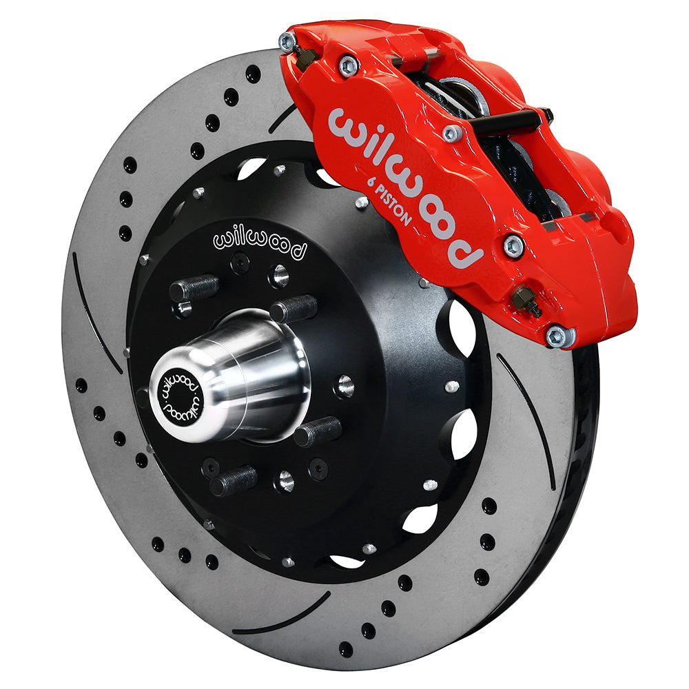 55-57 CHEVY FRONT KIT FOR WWE TRI FIVE PRO SPINDLES,14" DRILLED,RED CALIPERS