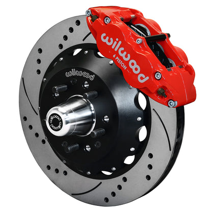 55-57 CHEVY FRONT KIT FOR WWE TRI FIVE PRO SPINDLES,14" DRILLED,RED CALIPERS