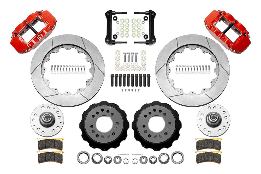 55-57 CHEVY FRONT KIT FOR WWE TRI FIVE PRO SPINDLES,14" ROTORS,RED CALIPERS