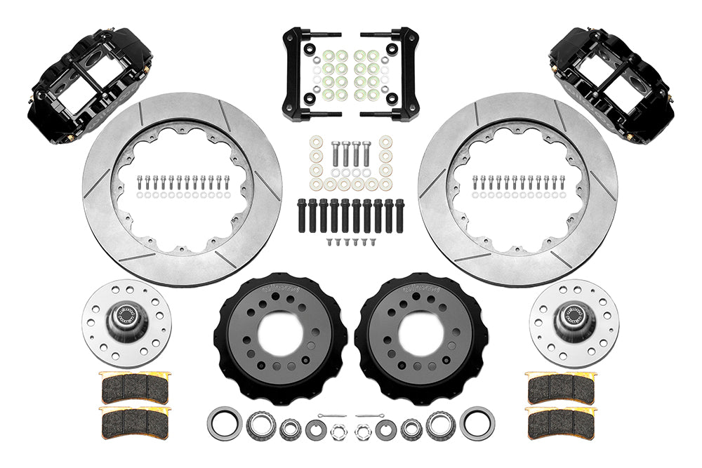 55-57 CHEVY FRONT KIT FOR WWE TRI FIVE PRO SPINDLES,14" ROTORS,BLACK CALIPERS