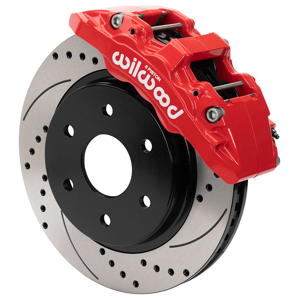 21-UP FORD F-150,FRONT,AERO 6 PISTON,13.38" DRILLED ROTORS,RED CALIPERS