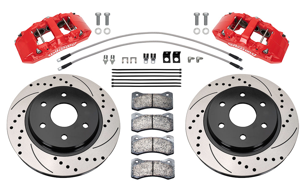 21-UP FORD F-150,FRONT,AERO 6 PISTON,13.38" DRILLED ROTORS,RED CALIPERS