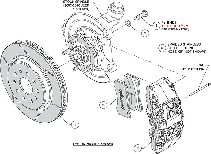 18-21 JEEP JL WRANGLER,FRONT,AERO 6 PISTON,13.38" DRILLED ROTORS,RED CALIPERS