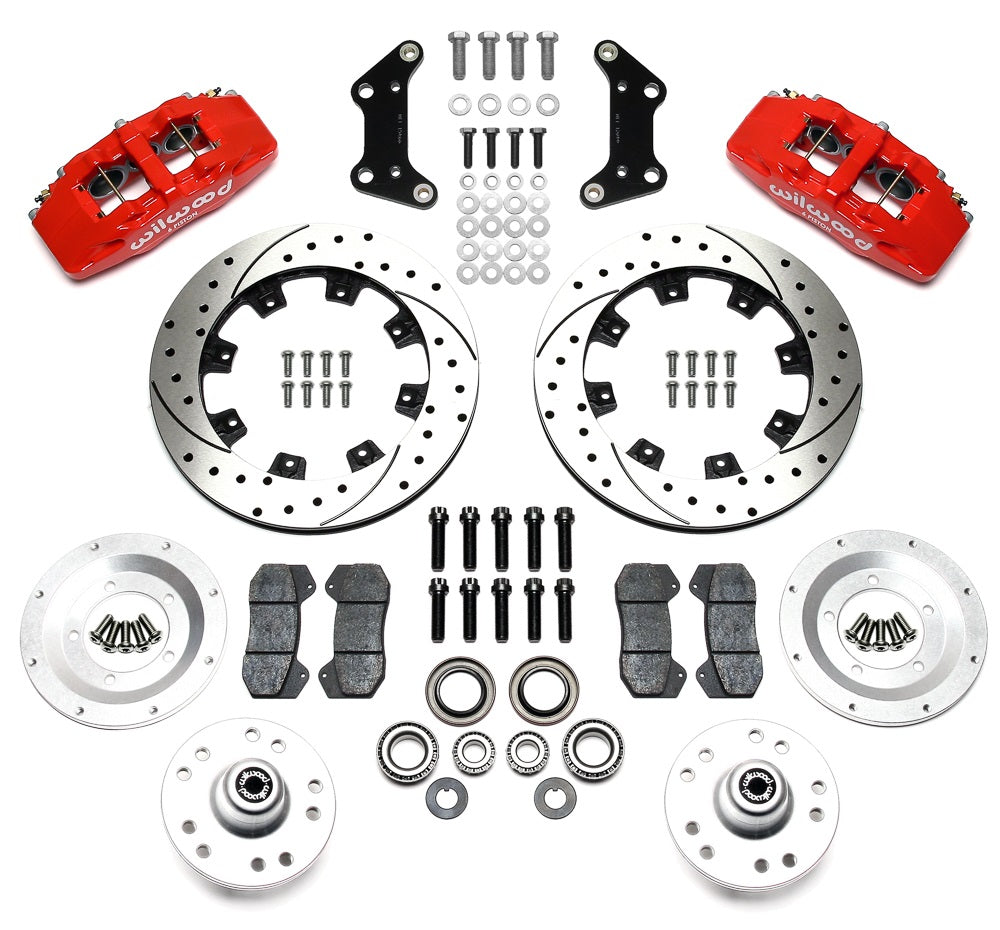 73-83 CDP W/DISC SPINDLES FULL DISC BRAKE KIT,12" DRILLED,6/4 PISTON RED