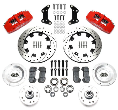 73-83 CDP W/DISC SPINDLES FULL DISC BRAKE KIT,12" DRILLED,6/4 PISTON RED