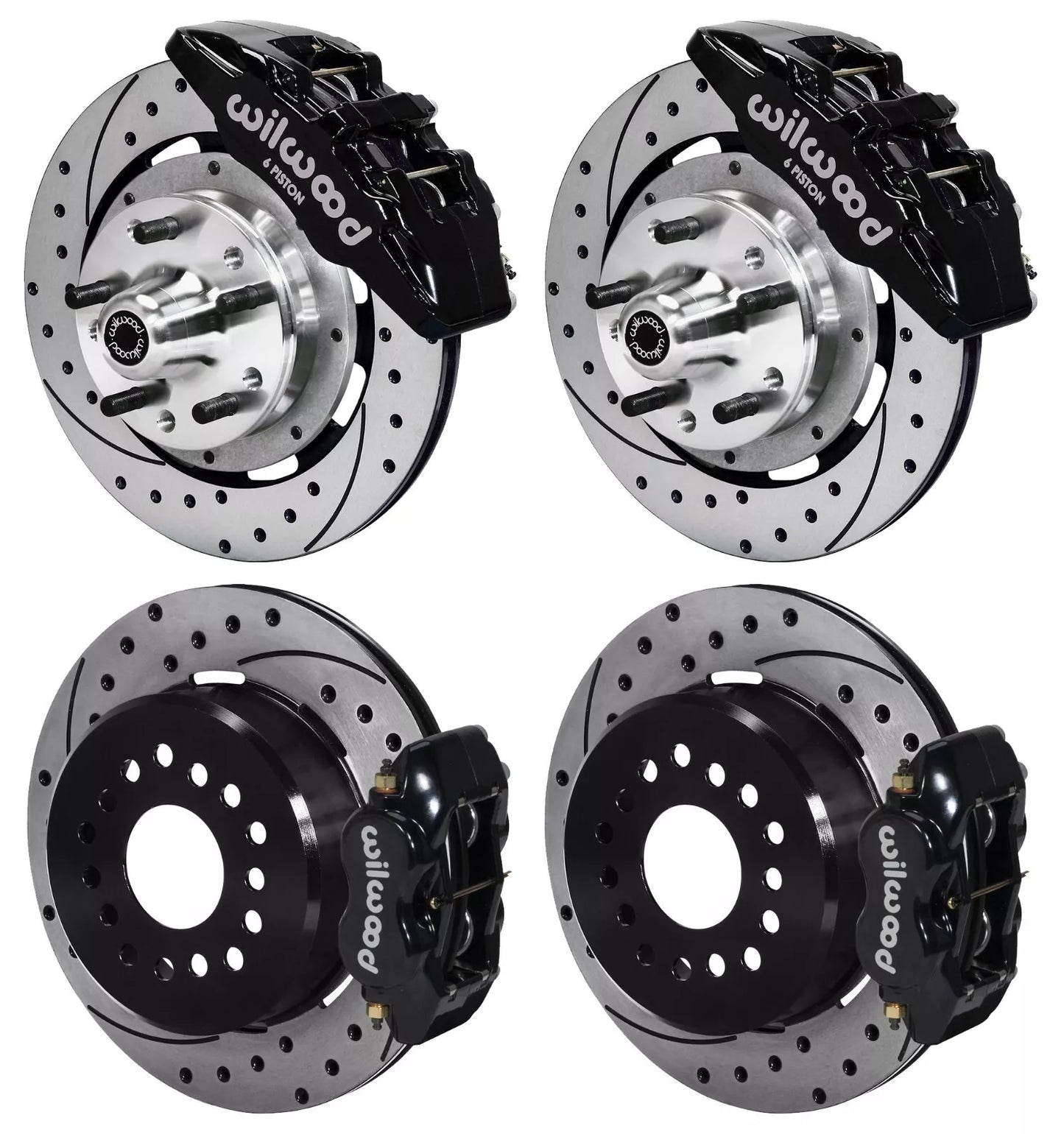 73-83 CDP W/DISC SPINDLES FULL DISC BRAKE KIT,12" DRILLED,6/4 PISTON BLACK