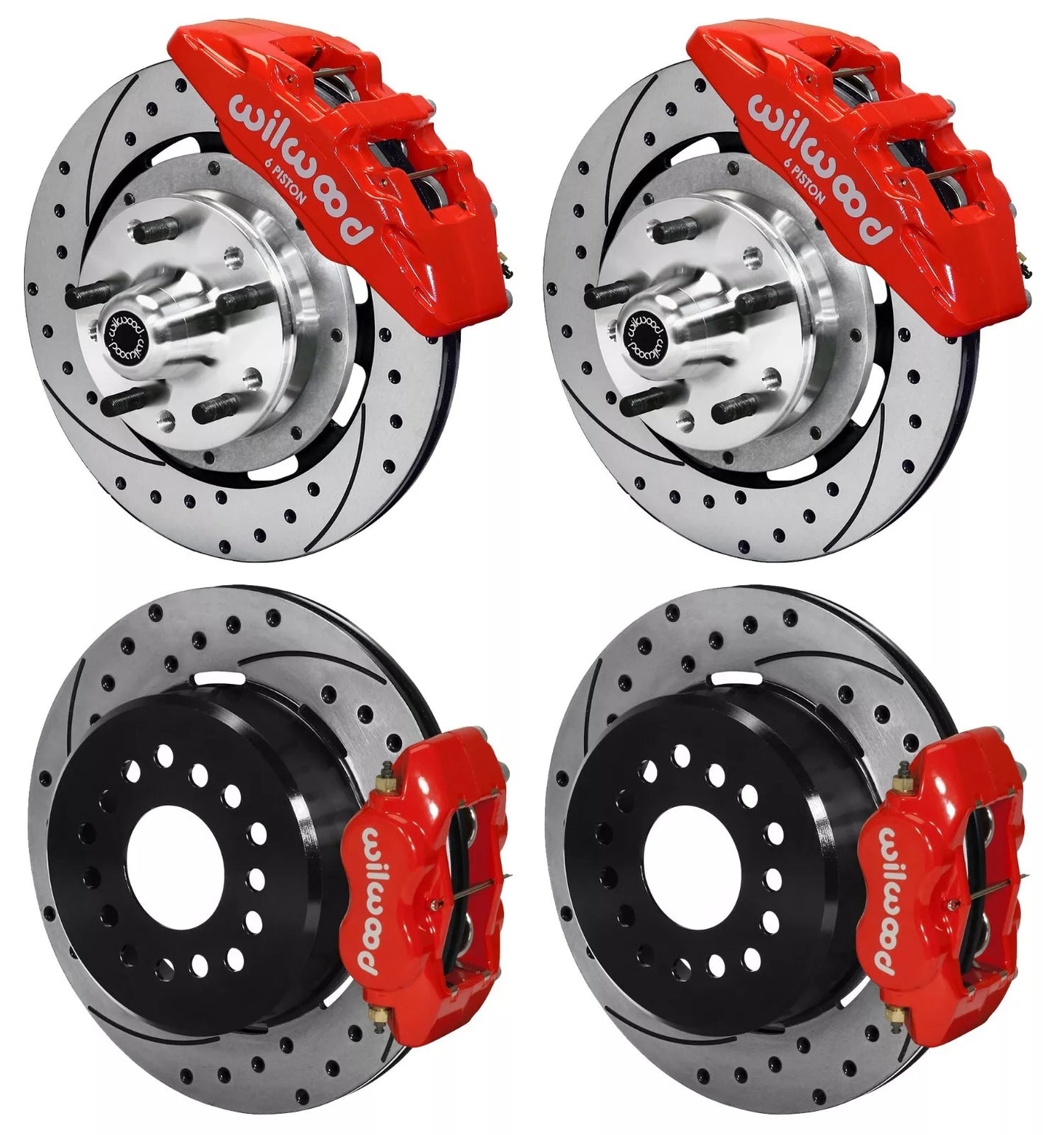 73-83 CDP W/DISC SPINDLES FULL DISC BRAKE KIT,12" DRILLED,6/4 PISTON RED