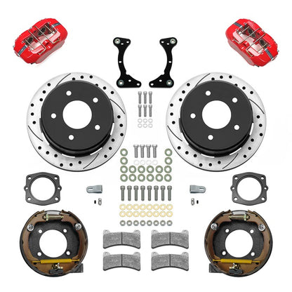 88-98 CHEVY C1500 REAR DISC BRAKE KIT WITH CABLES,12" DRILLED ROTORS,RED