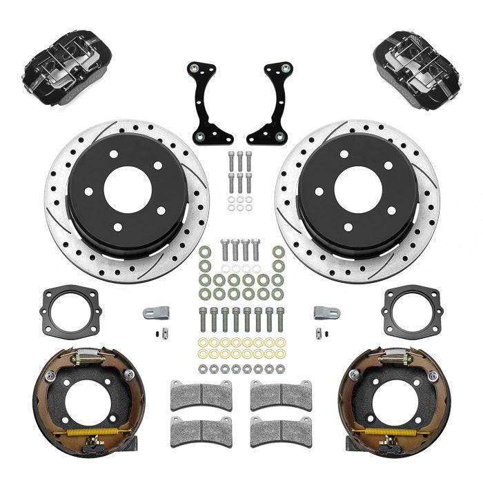 88-99 CHEVY C1500 FULL DISC BRAKE KIT & WILWOOD DROP SPINDLES,12" DRILLED,BLACK