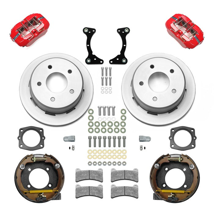 88-98 CHEVY C1500 REAR DISC BRAKE KIT WITH CABLES,12" ROTORS,RED CALIPERS