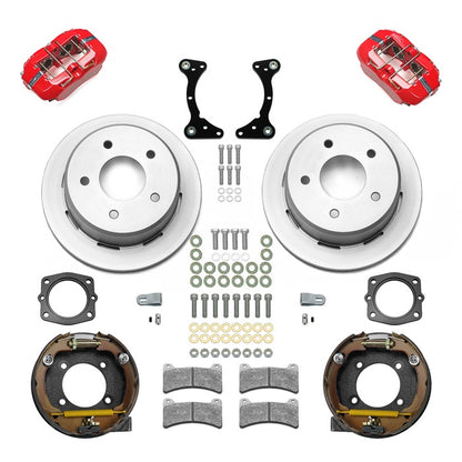 88-98 CHEVY C1500 REAR DISC BRAKE KIT WITH CABLES,12" ROTORS,RED CALIPERS