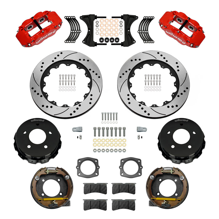 88-98 CHEVY C1500 REAR DISC BRAKE KIT WITH CABLES,14" ROTORS,RED CALIPERS