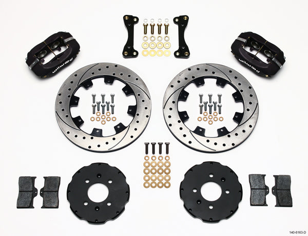 93-00 HONDA CIVIC FULL DISC BRAKE KIT,12" DRILLED,BLACK,2.46 OFFSET REAR