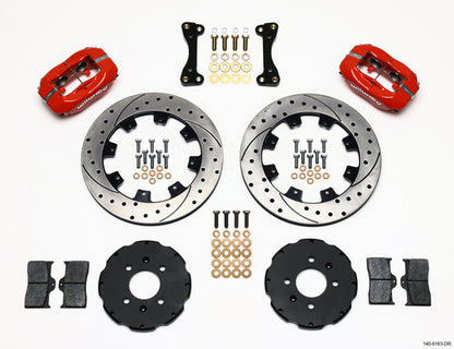 90-01 HONDA/ACURA FULL DISC BRAKE KIT,12" DRILLED,RED,2.39 OFFSET REAR