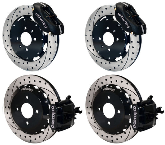 90-01 HONDA/ACURA FULL DISC BRAKE KIT,12" DRILLED,BLACK,2.39 OFFSET REAR