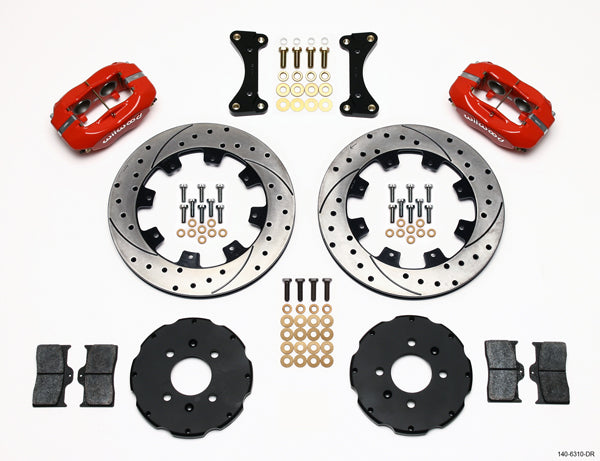 92-00 HONDA CIVIC FULL DISC BRAKE KIT,12" DRILLED,RED,2.46 OFFSET REAR