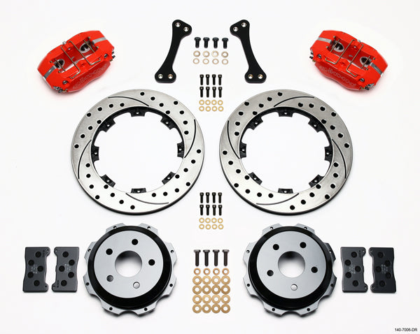 99-08 SUBARU FULL DISC BRAKE KIT,12" DRILLED ROTORS,RED CALIPERS