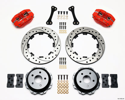 99-08 SUBARU FULL DISC BRAKE KIT,12" DRILLED ROTORS,RED CALIPERS