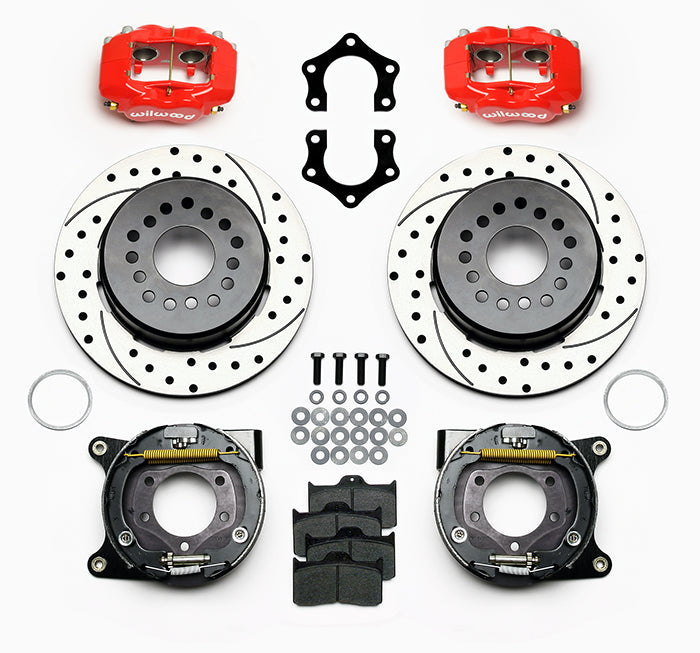62-72 CDP B&E BODY W/DRUMS FULL DISC BRAKE KIT,12" DRILLED ROTORS,RED