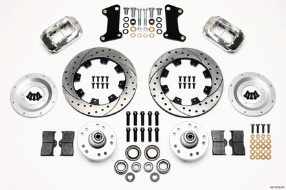 64-74 GM FRONT DISC BRAKE KIT,12.19" DRILLED ROTORS,4 PISTON DYNALITE POLISH CAL