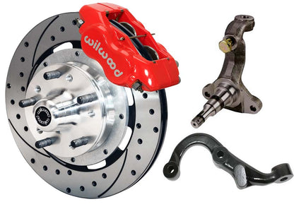 67-69 GM F-BODY FRONT DISC BRAKE KIT & STOCK SPINDLES & ARMS,12" DRILLED,RED