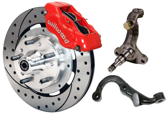 67-69 GM F-BODY FRONT DISC BRAKE KIT & STOCK SPINDLES & ARMS,12" DRILLED,RED