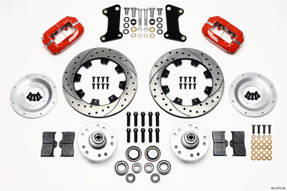 COILOVER & 4-LINK SYSTEM,REAR END,12" DRILLED BRAKES,RED,BILLET WHEELS,67-69 F