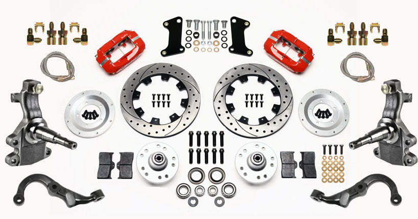 67-69 GM F-BODY FULL DISC BRAKE KIT & 2" DROP SPINDLES & ARMS,12" DRILLED,RED