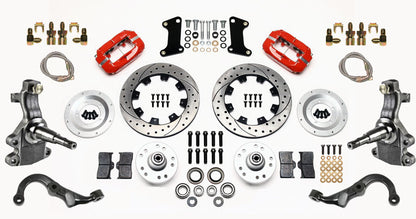 67-69 GM F-BODY FULL DISC BRAKE KIT & 2" DROP SPINDLES & ARMS,12" DRILLED,RED
