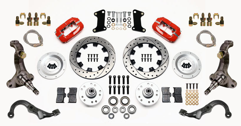 67-69 GM F-BODY FRONT DISC BRAKE KIT & STOCK SPINDLES & ARMS,12" DRILLED,RED