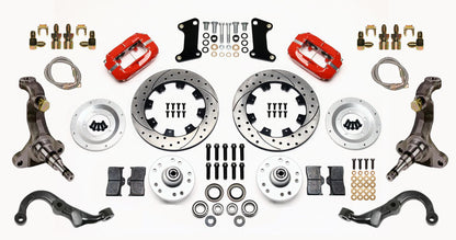 67-69 GM F-BODY FRONT DISC BRAKE KIT & STOCK SPINDLES & ARMS,12" DRILLED,RED