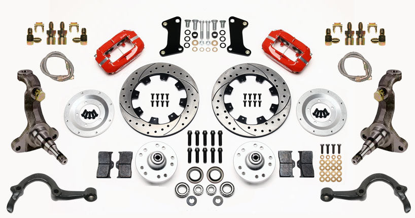 64-72 GM A-BODY FULL DISC BRAKE KIT & STOCK SPINDLES & ARMS,12" DRILLED,RED