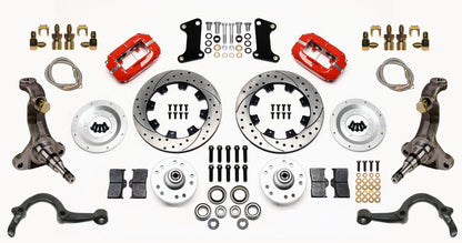 64-72 GM A-BODY FULL DISC BRAKE KIT & STOCK SPINDLES & ARMS,12" DRILLED,RED