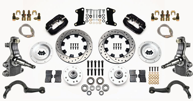 64-72 GM A-BODY FRONT DISC BRAKE KIT & 2" DROP SPINDLES & ARMS,12" DRILLED,BLACK