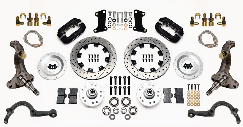 64-72 GM A-BODY FRONT DISC BRAKE KIT & STOCK SPINDLES & ARMS,12" DRILLED,BLACK