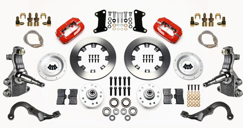 67-69 GM F-BODY FRONT DISC BRAKE KIT & 2" DROP SPINDLES & ARMS,12" ROTORS,RED