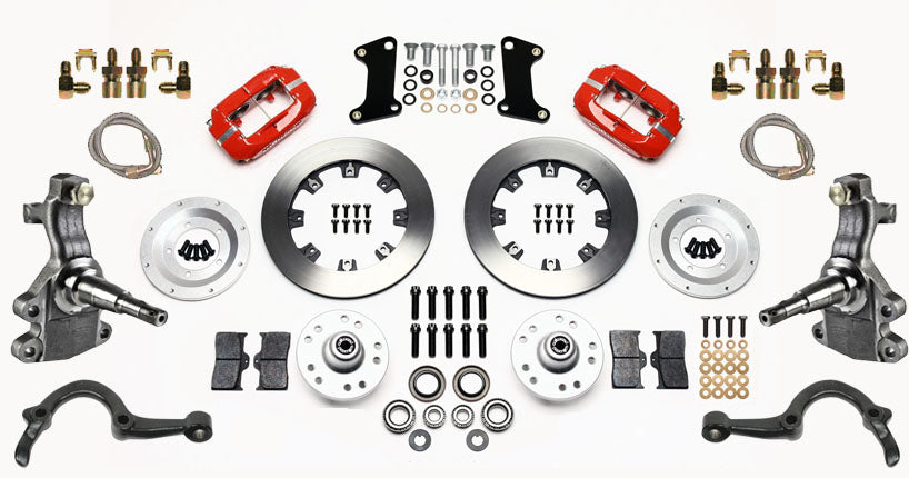 64-72 GM A-BODY FULL DISC BRAKE KIT & 2" DROP SPINDLES & ARMS,12" ROTORS,RED