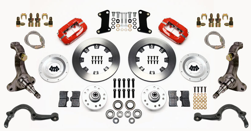 64-72 GM A-BODY FRONT DISC BRAKE KIT & STOCK SPINDLES & ARMS,12" ROTORS,RED