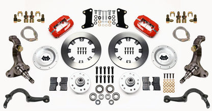 64-72 GM A-BODY FULL DISC BRAKE KIT & STOCK SPINDLES & ARMS,12" ROTORS,RED
