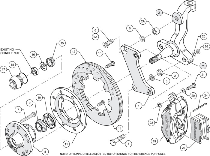 67-69 GM F-BODY FRONT DISC BRAKE KIT & STOCK SPINDLES & ARMS,12" DRILLED,RED