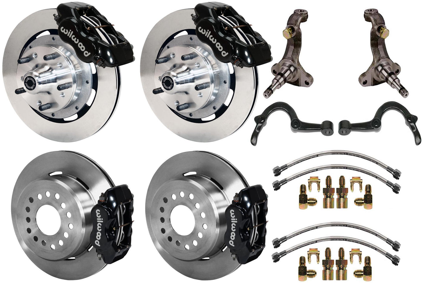 64-72 GM A-BODY FULL DISC BRAKE KIT & STOCK SPINDLES & ARMS,12" ROTORS,BLACK