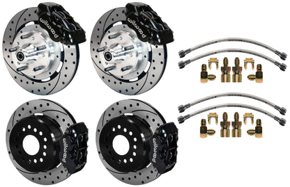 64-74 GM DISC BRAKE KIT,FRONT & REAR WITH LINES,12.19" DRILLED ROTORS,BLACK CAL.