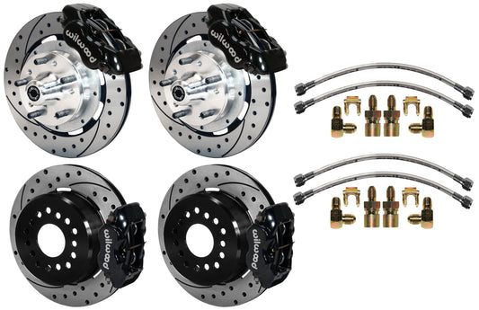 64-74 GM DISC BRAKE KIT,FRONT & REAR WITH LINES,12.19" DRILLED ROTORS,BLACK CAL.