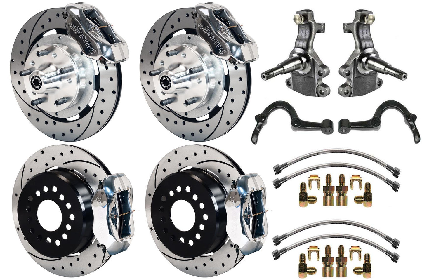 64-72 GM A-BODY FULL DISC BRAKE KIT & 2" DROP SPINDLES & ARMS,12" DRILLED,POLISH