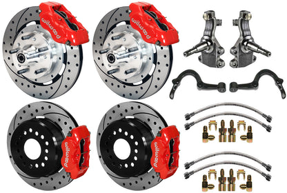64-72 GM A-BODY FULL DISC BRAKE KIT & 2" DROP SPINDLES & ARMS,12" DRILLED,RED