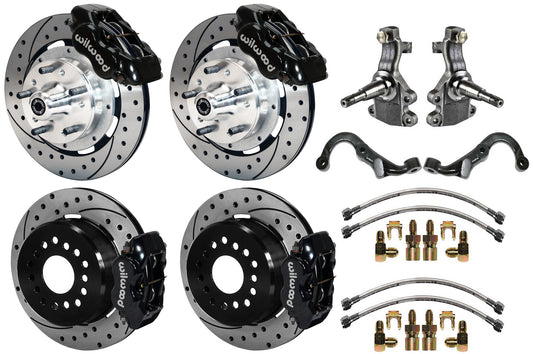 67-69 GM F-BODY FULL DISC BRAKE KIT & 2" DROP SPINDLES & ARMS,12" DRILLED,BLACK