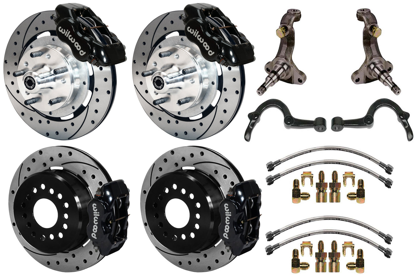 64-72 GM A-BODY FULL DISC BRAKE KIT & STOCK SPINDLES & ARMS,12" DRILLED,BLACK
